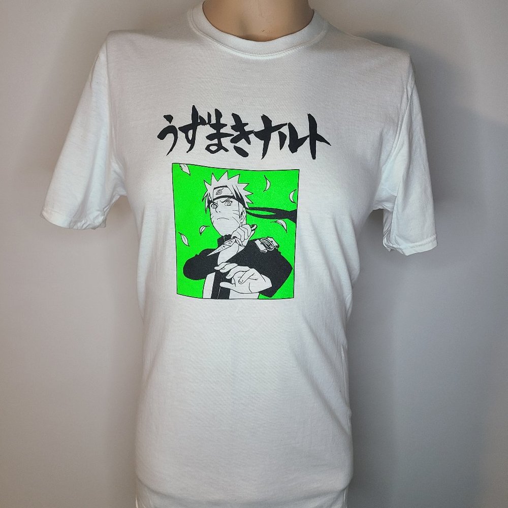 NEW MENS Adult Naruto Shippuden White Short Sleeve Graphic Shirt Sz M